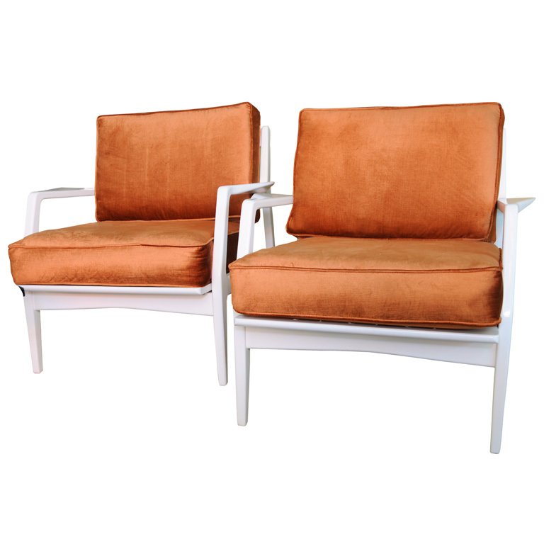 Pair Mid Century Modern Stark White Arm Chairs Modernism