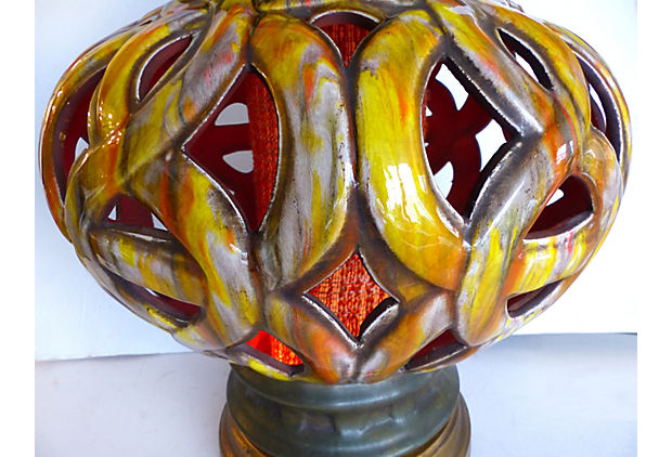 60s Pierced Ceramic Table Lamps Pair, Pierced Ceramic Table Lamp