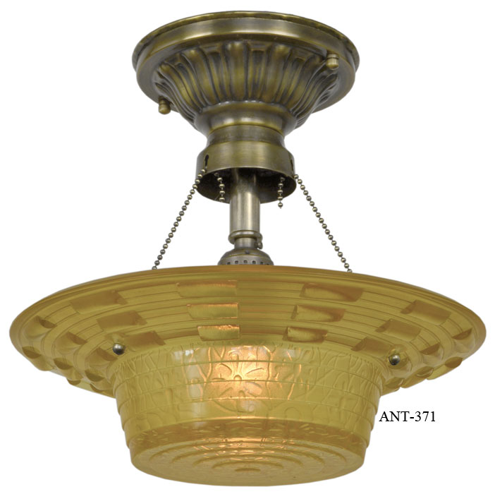 Antique Amber Glass Art Deco Bowl Shade Ceiling Light ...