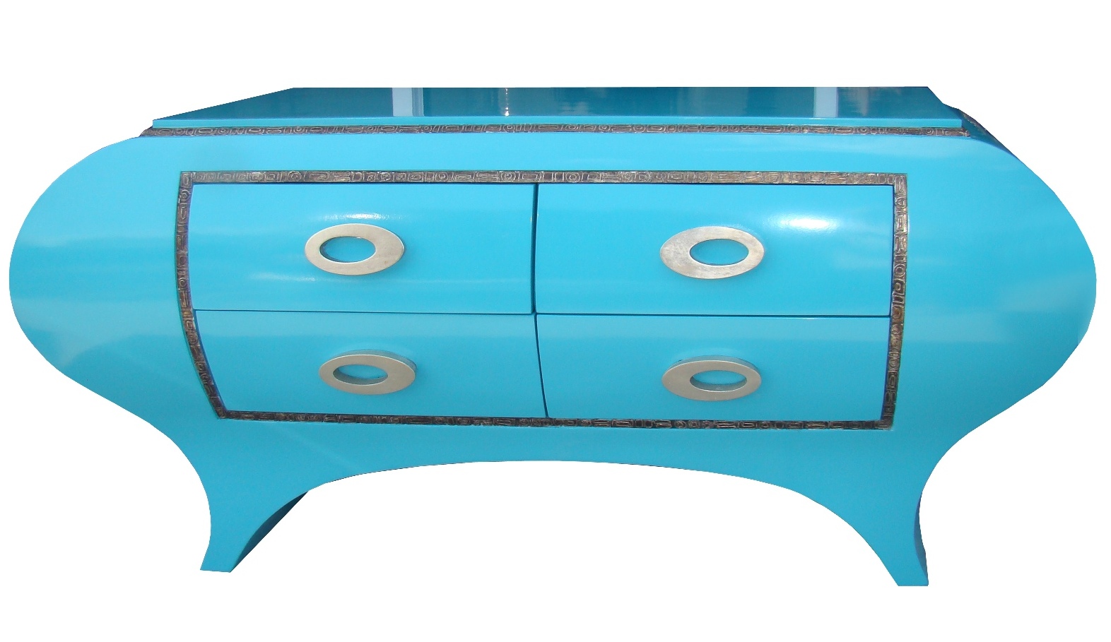 Sinuous Dresser In Blue Lacquer With Silvertone Accents Modernism