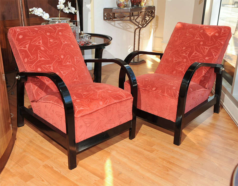 Vintage Wood Framed French Chairs Martini Fabric Modernism