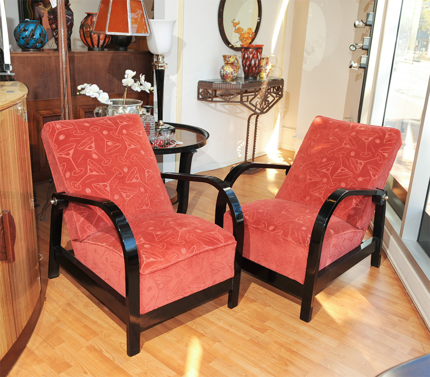 Vintage Wood Framed French Chairs Martini Fabric Modernism