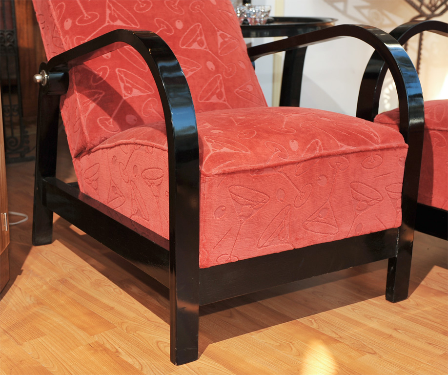 Vintage Wood Framed French Chairs Martini Fabric Modernism