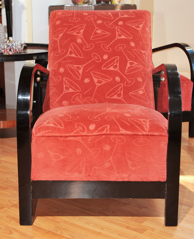 Vintage Wood Framed French Chairs Martini Fabric Modernism