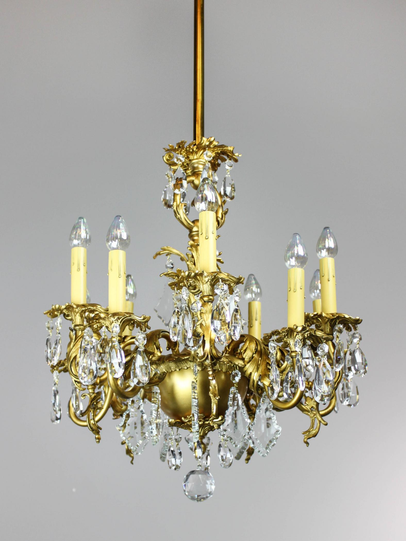 Gold-plated Rococo 1910 Converted Gas Chandelier (9-light) | Modernism