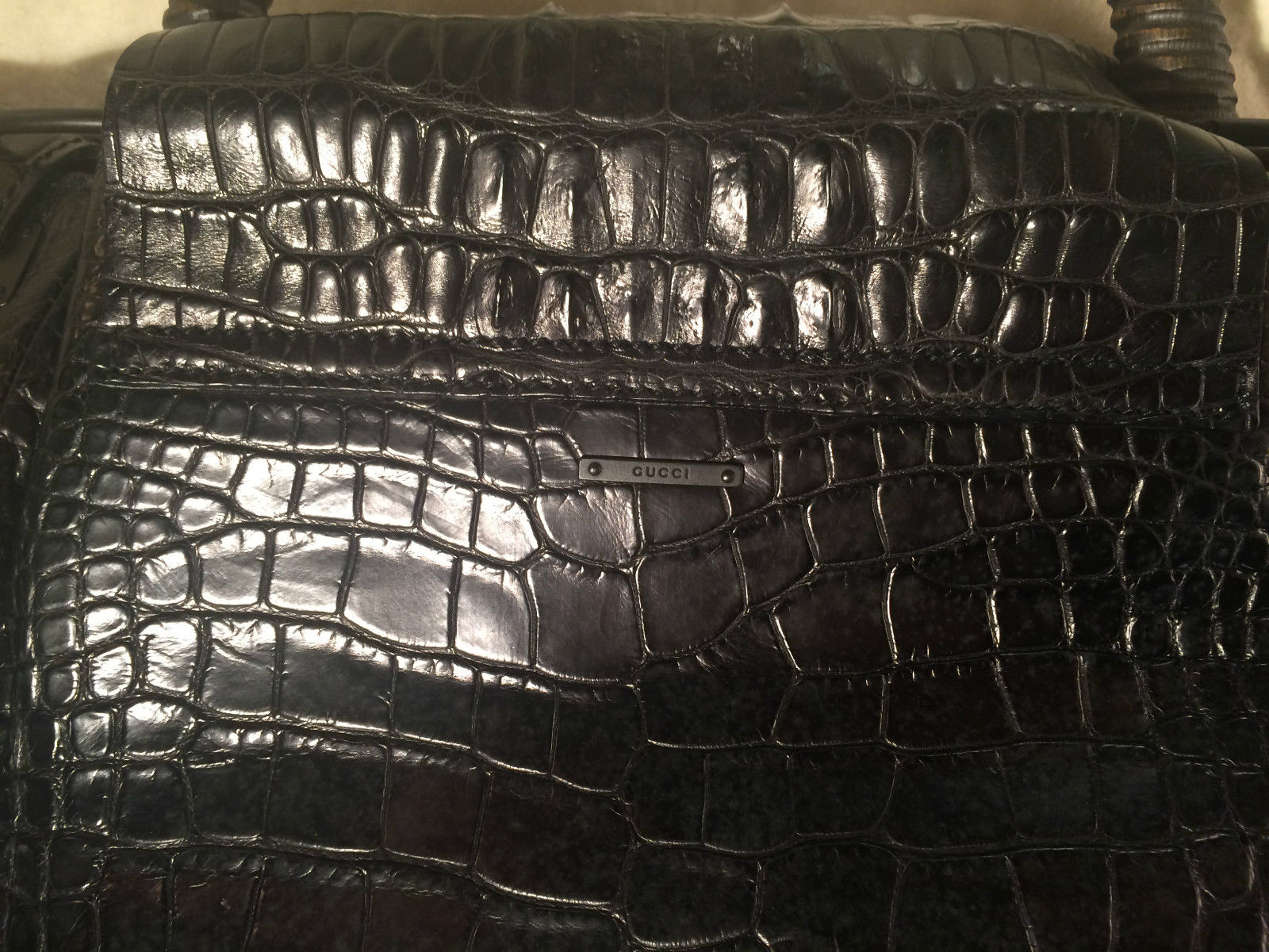 Gucci Black Crocodile Chain and Turn Lock Purse, 1960s For Sale at 1stDibs