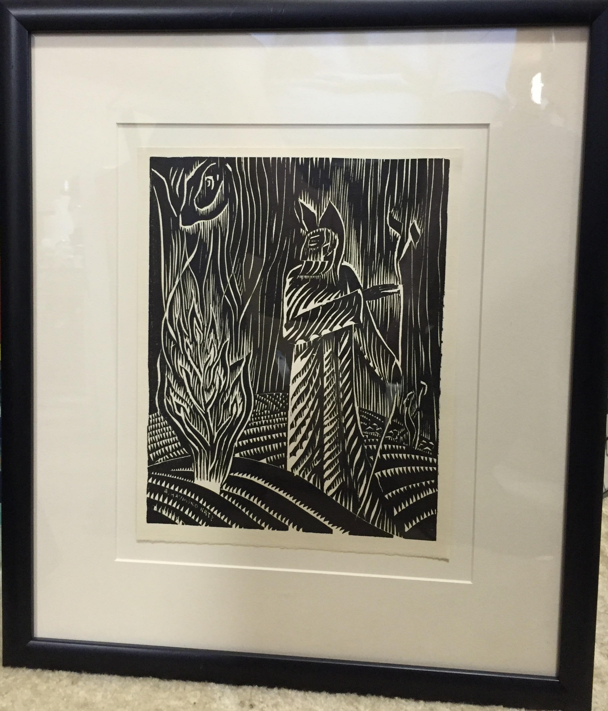 Rare 1937 Woodcut Raymond Katz - Moses And The Burning Bush- | Modernism