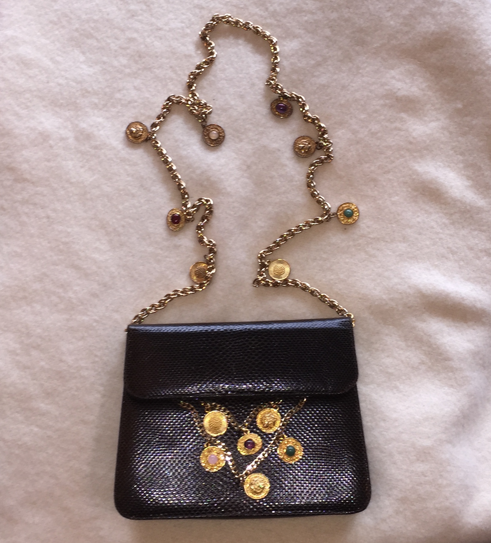 Rare Vintage Unused Judith Leiber Jewelled Snakeskin Bag