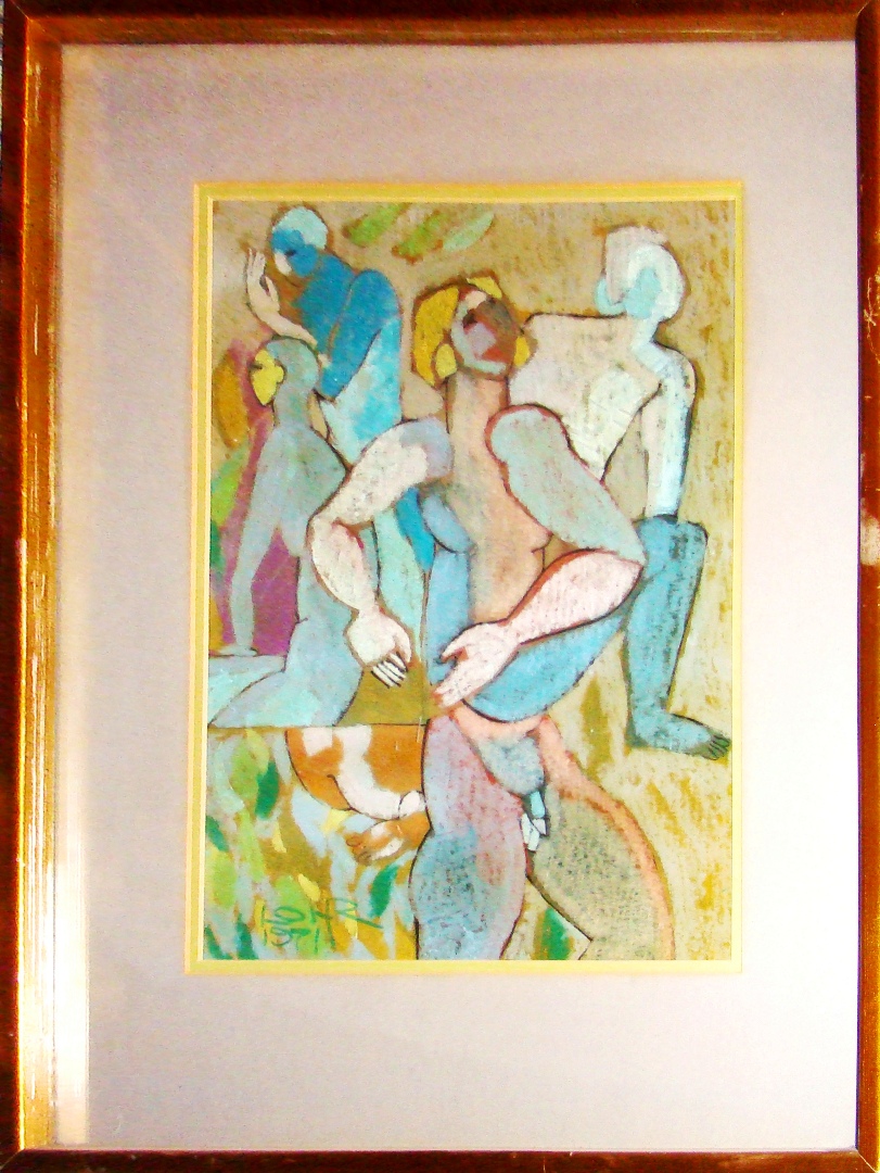 Mid Century Modern Pastel Drawing of Nude Figures by Lohr | Modernism