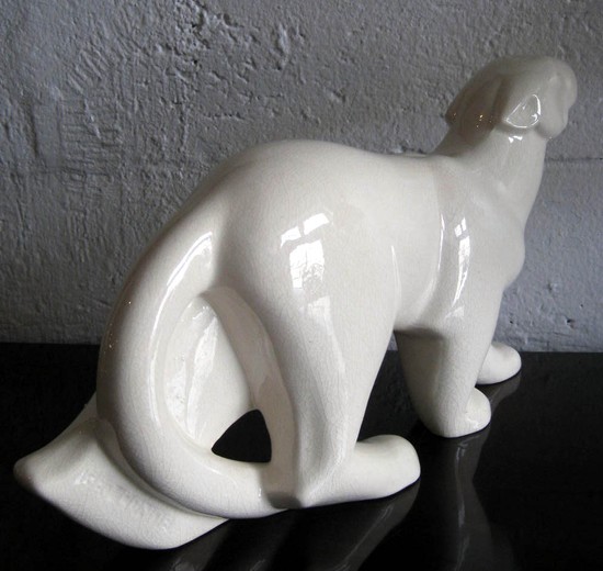 GÉO CONDÉ French Art Deco Craquele Ceramic Panther Modernism