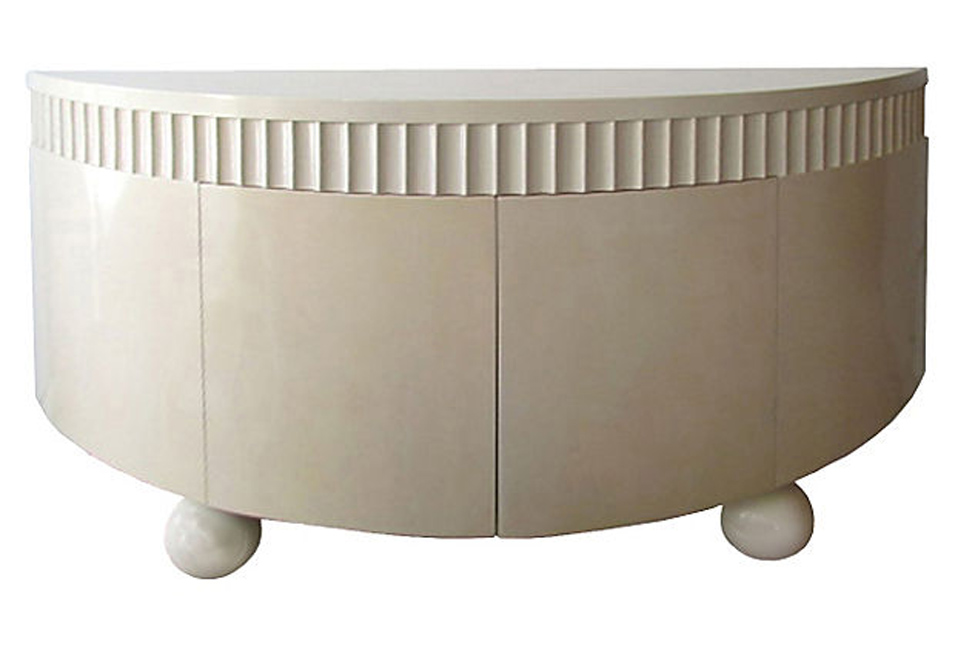 Lacquered Demilune Console Cabinet On Ball Feet Modernism