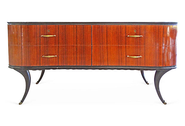 French Art Deco Dresser With Blue Glass Top | Modernism
