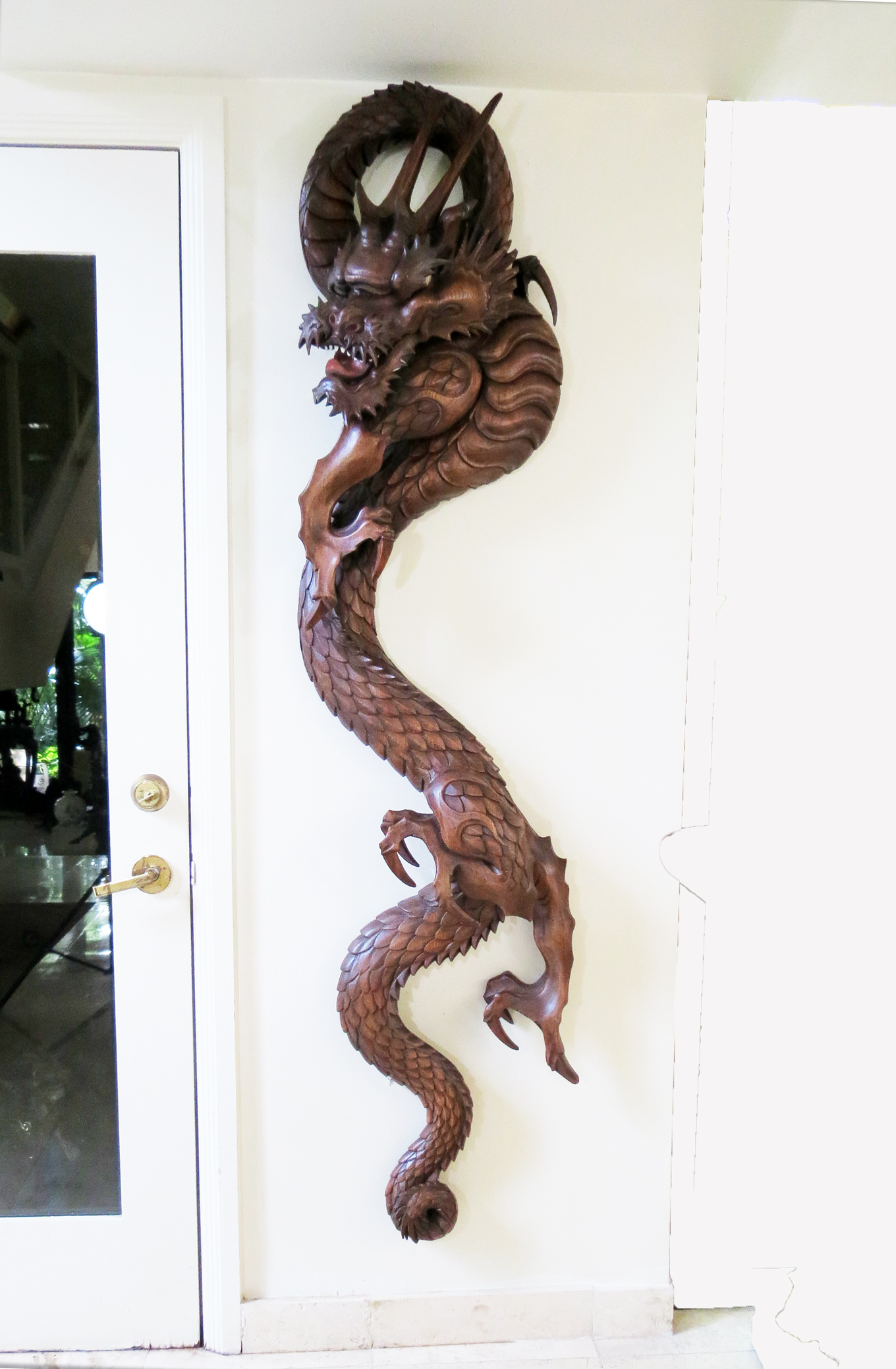 Huge Rare Wood Carved Wall Sculpture Japanese Dragon | Modernism