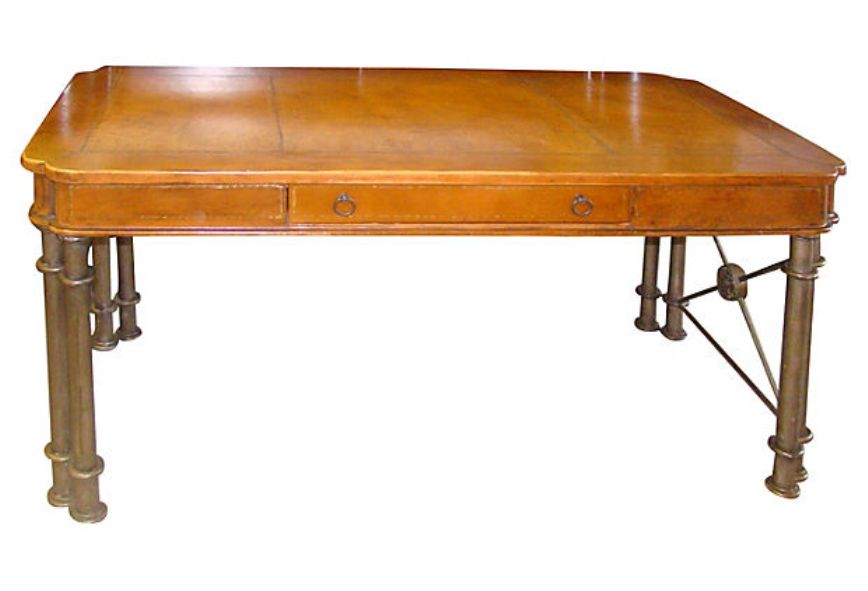 Maitland Smith Style Desk With Iron And Leather | Modernism