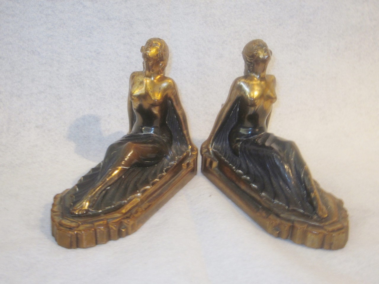 art deco naked woman brass bookends no. 17