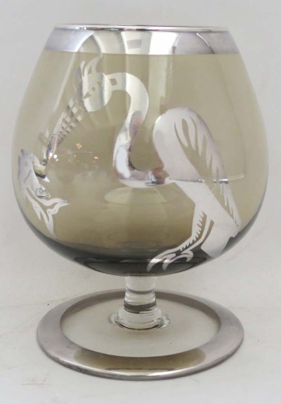 Six Mexican Silver Overlay Brandy Snifters Modernism