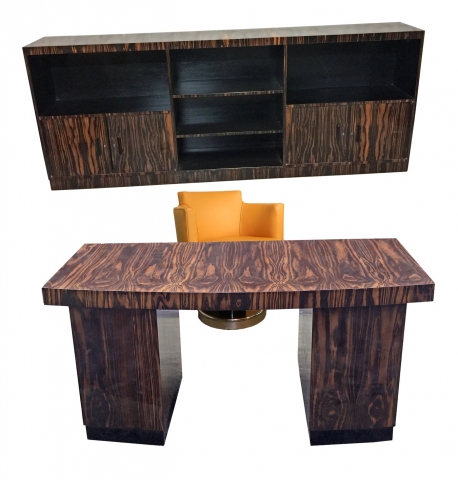 Maurice Alet Desk Bookcase and Chair in Macassar Ebony Modernism