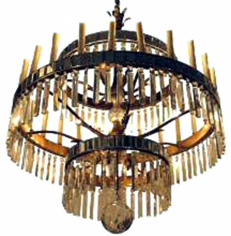 Monumental Hollywood Regency Crystal Bronze Chandelier MID-CENTURY MODERN-Modernism