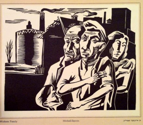 Rare 1937 Woodcut Mitchell Siporin Worker's Family ART DECO-Modernism