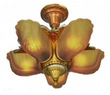 PolyChrome Finished Cast Iron Slip Shade Art deco chandelier ART DECO-Modernism