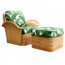 Art Deco Style Rattan Fan Arm Lounge Chair With Ottoman ART DECO-Modernism