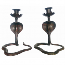 Bronze Indian Cobra Snake Candle Holder Pair CONTEMPORARY-Modernism