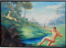 Atelier J. Guillaumin, Art Deco Themed Painting Ca. 1950 ART DECO-Modernism