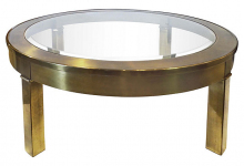 Round Brass And Glass Coffee Table By Mastercraft MID-CENTURY MODERN-Modernism
