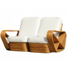 Paul Frankl 6 Strand Square Pretzel Stacked Rattan Loveseat ART DECO-Modernism