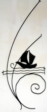 American Art Deco Screen Door Stretcher with Sailboat ART DECO-Modernism