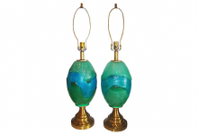 Mid Century Modern Blown Glass And Brass Table Lamps MID-CENTURY MODERN-Modernism