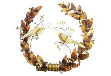 Mid Century Copper & Brass Wreath Wall Sculpture, Onyx Birds MID-CENTURY MODERN-Modernism