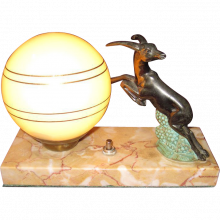 French Art Deco Gazelle Lamp With Marble Base, C. 1920's ART DECO-Modernism