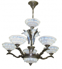 French Art Deco Opalescent Glass Chandelier Birds in Winter ART DECO-Modernism
