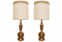 Pair Of Asian Inspired Brass Lamps The Style Of James Mont MID-CENTURY MODERN-Modernism