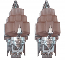 American Art Deco Sculptural Aluminum and Pink Glass Sconces ART DECO-Modernism