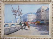 Vintage Paris Street Scene Oil Painting MID-CENTURY MODERN-Modernism