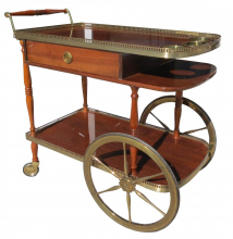 A Sixties Wood And Pierced Brass Wheeled Bar Cart MID-CENTURY MODERN-Modernism