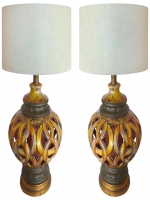60s Pierced Ceramic Table Lamps - Pair MID-CENTURY MODERN-Modernism