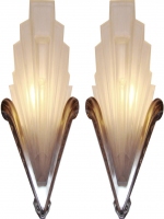 French Art Deco Geometric Frosted Glass and Nickel Sconces ART DECO-Modernism