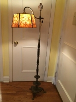 Oscar Bach Bronze Bridge Lamp with Art Deco Mica Shade ART DECO-Modernism